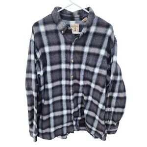 RedHead Brand Co Mens 2XL Black Grey Plaid Flannel Button Down Shirt 100% Cotton